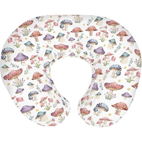 Fairytale Mushroom Baby Nursing Pillow Covers for Boy Girl Colorful Mushrooms Floral Leaves Nursing Pillowcase for Breastfeeding Pillows Magical Plant Soft Stretchy Slipcovers for Newborn Infant