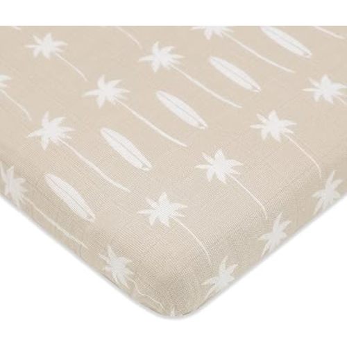 Babyletto 100% Organic Cotton All-Stages Midi Crib Sheet, GOTS-Certified, Fitted 360°, Ultra-Soft and Breathable Muslin - Beach Bum