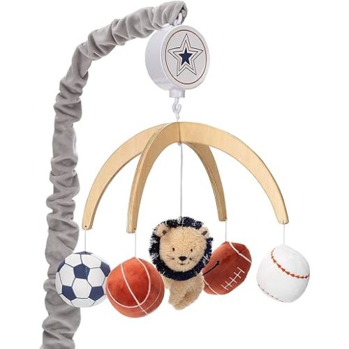 Lambs & Ivy Hall of Fame Lion/Sports Balls Musical Baby Crib Mobile Soother Toy