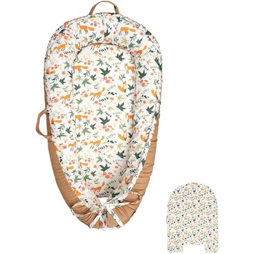 Baby Lounger Replaceable Cover, 100% Cotton Newborn Nest Backup Cover for Ultimate Comfort, Soft & Breathable Quality Spare Cover, Foxes (Cover Only)