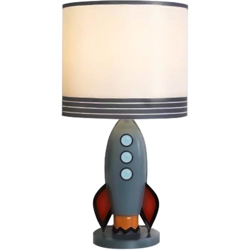 Kids Bedside Table Lamp, Adorable 14 Inch Rocket Ship Design with Cute Lampshade, Space lamp Ideal for Children's Bedroom Decor, Includes LED Bulb