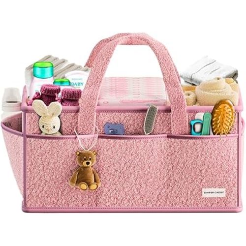 Large Diaper Caddy Organizer with Dividers - Baby Basket for Nursery and Changing Table - Portable Storage with Strong Handles for Diapers, Wipes and Newborn Essentials