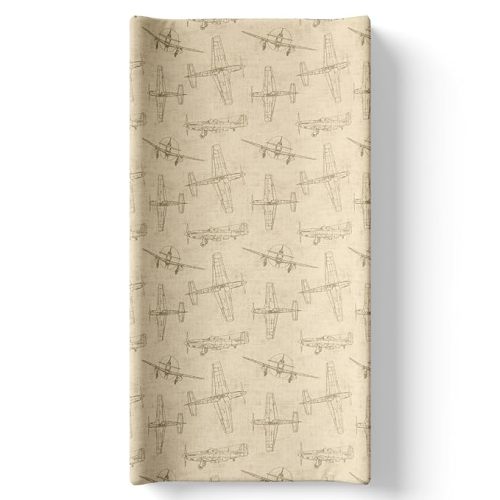 Airplane Diaper Changing Pad Cover, Tan Brown Flying Aviation Baby Boy Nursery, Soft Cotton Infant Changing Pad Cover, Fits Standard Changing Pads, Vintage Airplane Design