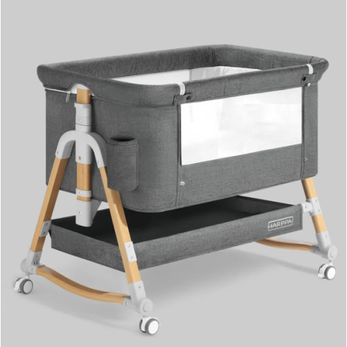 HARPPA Cuddly 3-in-1 Baby Bassinet Bedside Sleeper for Reflux | Attaches to Bed, Adjustable 5 Heights, Non-Toxic & CPSC Certified | Sturdy Aluminum Frame, Portable Wheels, Tool-Free Setup, Gentle Rocking | Perfect for Newborns, Infants, Small Spaces & Saf