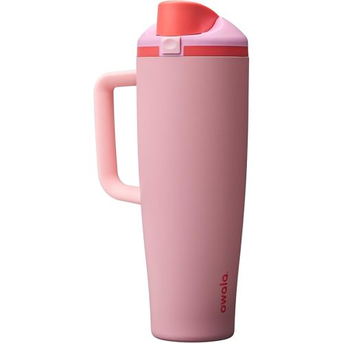 Owala FreeSip Tumbler Insulated Stainless Steel Water Bottle with Built-in Straw and Side Handle, For Travel, Work, School, and Sports, 40oz, BPA Free, Leak Proof, Angel Food Cake