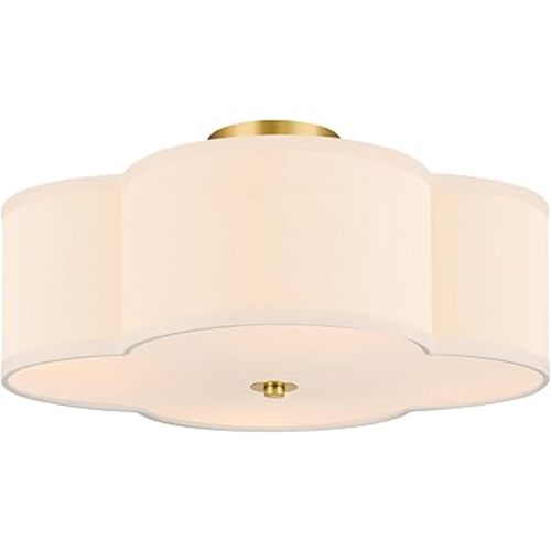 VONLUCE Semi-Flush Mount Ceiling Light, 15.8" Modern 4-Light Ceiling Light Fixture with White Clover-Shaped Shade 4 E26 Sockets for Bedroom Entryway Living Room, Gold Finish, ETL Certificated