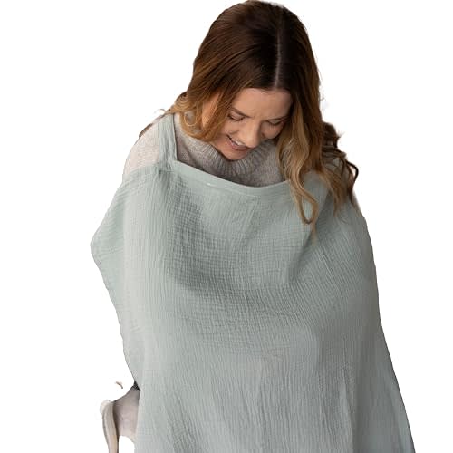 ACTIVE BABY Nursing Cover for Breastfeeding mom with Adjustable Hoop for Hand Free | Breathable Nursing Cover up | 100% Muslin Cotton Light Weight Breastfeeding Cover wrap Shawl Scarf (Aqua Frost)