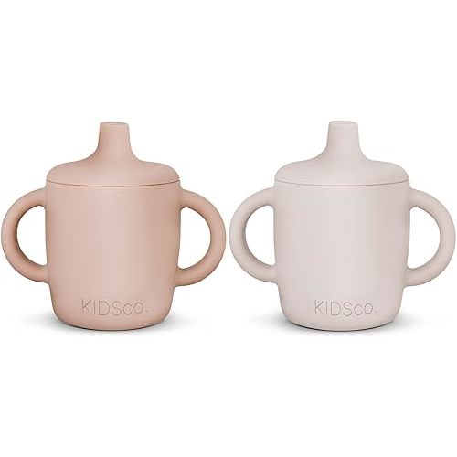 Silicone Sippy Cups with Easy Grip Transition Handles and a Soft Spout. A Non Toxic No Spill Unbreakable Training Cup 150ml/5oz |2-PACK Pink and Cream|
