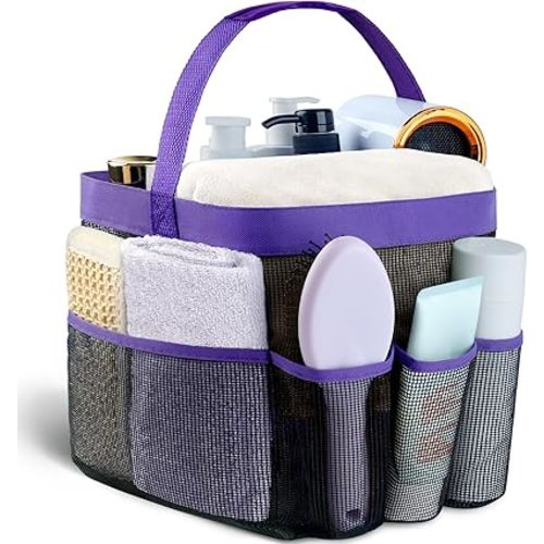 Attmu Mesh Shower Caddy Portable for College Dorm Room Essentials with 8 Pockets, Hanging Shower Caddy Dorm Basket, Quick Dry Shower Bag for Bathroom