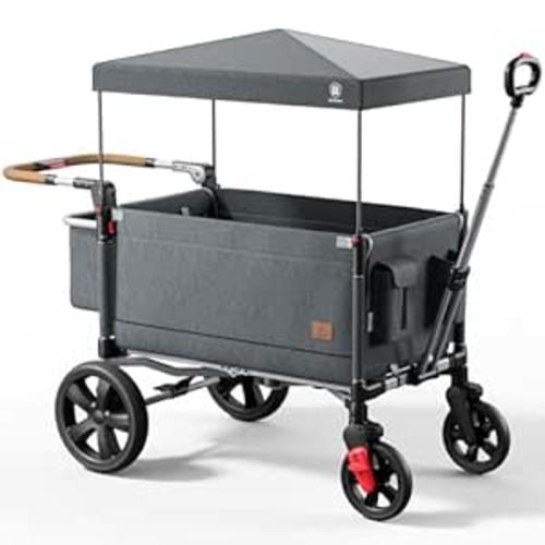 EVER ADVANCED Side-Unzip Wagon Stroller for 2 Kids, Push Pull Stroller with Adjustable Handle-Bar, Easy Access Front Zipper Door, 5-Point Harness Removable UV-Protection Canopy Shock-Absorbing Wheels : Baby