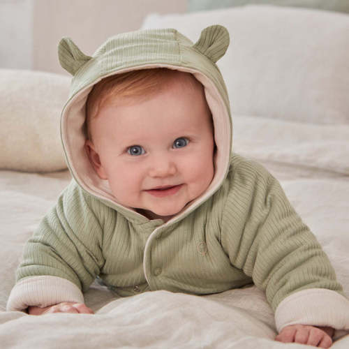 Ribbed Reversible Coat Ribbed Sage & Ecru / Newborn