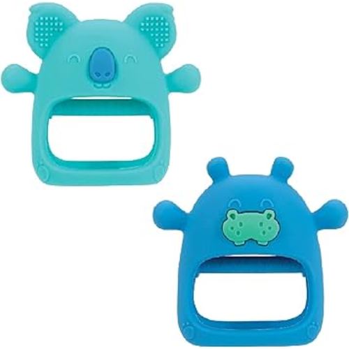 Nuby Silicone Wrist Grip Teething Mitten - 3+ Months, 2 Count (Koala and Hippo)