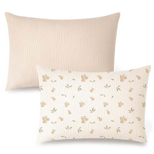 Konssy Muslin Toddler Pillowcase for 13x18 Pillow, 2 Pack Soft & Breathable Cotton Toddler Pillow Case, 100% Cotton Travel Pillow Covers for Baby Kids (Pear,Cream)