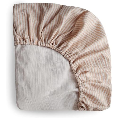 mushie Extra Soft Muslin Fitted Crib Sheet | 192 Thread Count | 28"x 52" (Natural Stripe)