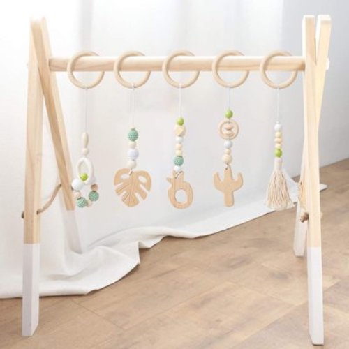 R HORSE 5Pcs Wooden Baby Gym Toy Set Wooden Hanging Toy for Infant