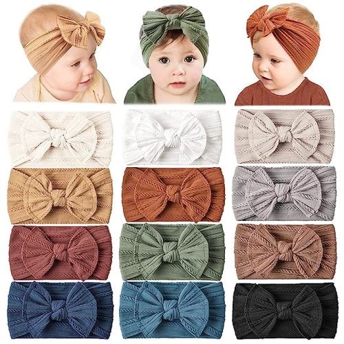 Prohouse 12 Pack Baby Nylon Headbands Hairbands Hair Bow Elastics Handmade Hair Accessories for Baby Girls Newborn Infant Toddlers Kids(Blue)