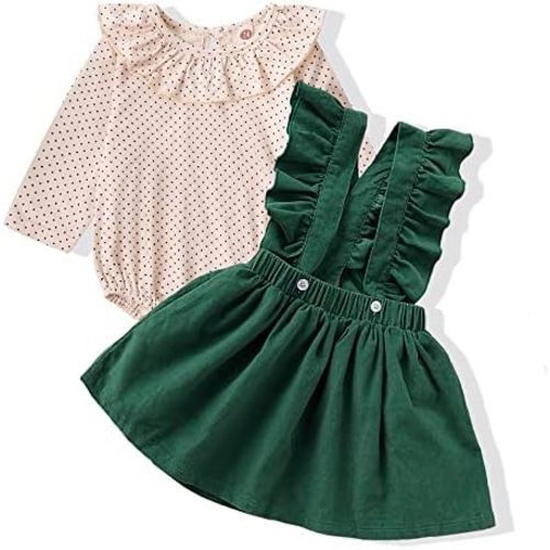 Kucnuzki Newborn Baby Girl Clothes Toddler Long Sleeve Ruffle Romper Top Infant Skirt Set Little Girl Overall Dress