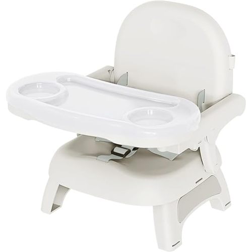 Booster Seat for Kitchen Chair, 3-in-1 Foldable Baby Booster Seat with Removable Dual Tray & 3-Point Harness, Portable Toddler Booster Chair for Dinning Table, Travel, Outdoor Camping, Gray