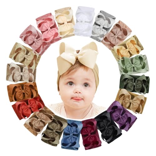 doboi Baby Hair Bows Hair Accessories - 20pcs Big Bows for Baby Girls Infant Newborn Toddler Baby Bows and Nylon Headbands