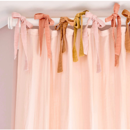 84" Pink Tie Muslin Organic Cotton Curtain Panel