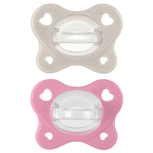 Chicco PhysioForma® Dual Soft One-Piece Orthodontic Silicone Pacifier for Babies 6-16 Months | BPA & Latex Free | Reusable Case | Grey/Dusty Rose, 2pk