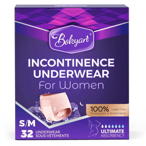 BOKYAN Incontinence Underwear for Women, Adult Diapers, Postpartum Bladder Leak Underwear, Absorbency, S/M, 32 Ct