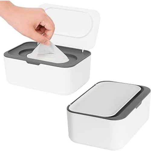 2 Pack Wipes Dispenser, Wipe Holder for Baby & Adult, Seposeve Refillable Wipe Container, Keeps Wipes Fresh, One-Handed Operation. Non-Slip, Easy Open/Close Wipes Pouch Case(2 Grey)