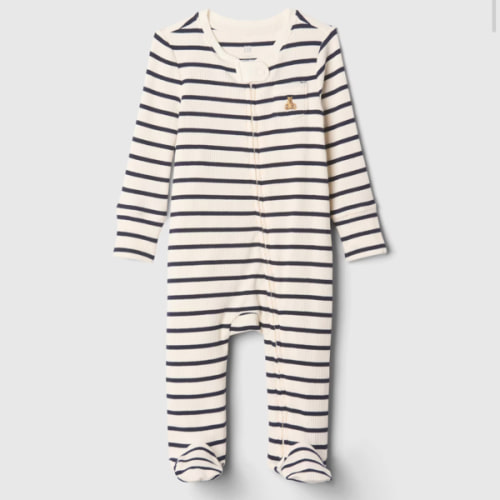 Baby First Favorites Rib Footed One-Piece in white navy stripe