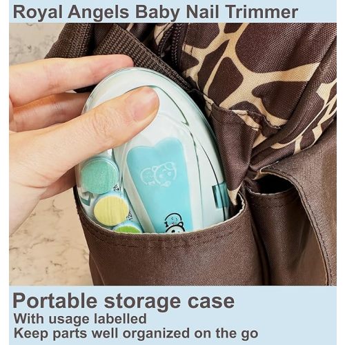 Royal Angels Baby Nail File, 21 in 1 Set with Labels, Electric Nail Kit, Extra 13 Replacement Tools, Baby Nail Trimmer, Baby Nail Care, Newborn Toddler Toes & Fingernails Clipper, Trim & Polish (Blue)