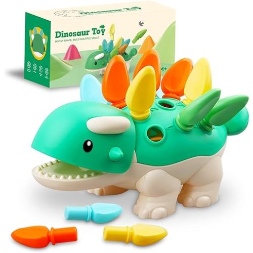 Montessori Dinosaur Toys for 1 2 3 Year Old Boys & Girls, Easter Basket Stuffers Toddler Educational Fine Motor Skill Games, Baby Birthday Gift 12-18 Months Kids