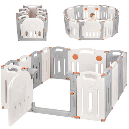 Foldable Baby Playpen, 14-Panel Playard Gates Kids Safety Activity Play Center with Locking Gate, Adjustable Shape