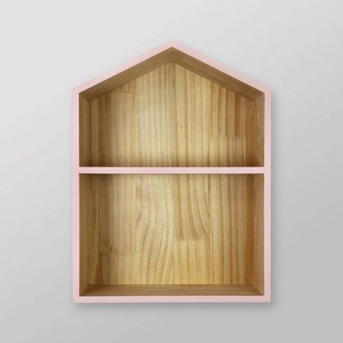 Natural House Kids' Shelf Pink - Pillowfort™: Wooden House Shaped Wall Shelf With Mounting Hardware