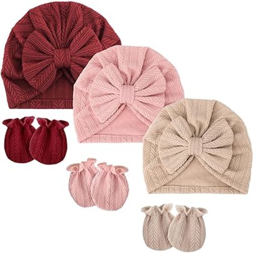 Baby Hats and Mittens Set Toddler Cotton Bow Beanie Infant Cap Glove Newborn Hospital Hats for Boys Girls Essentials