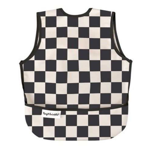 Tiny Twinkle Mess-proof And Waterproof Baby Bib/apron, Machine Washable And Bpa-free (black Checkers, Small 6-24 Months)