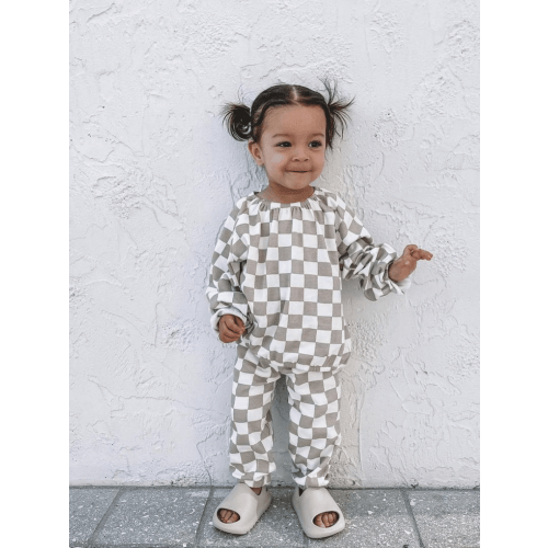 Tiramisu Checkerboard / Organic Mode Top + Pant Set