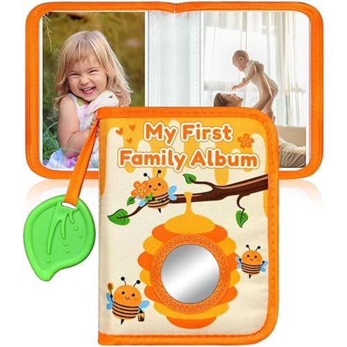 My First Photo Album for Baby, 18|4x6" Baby Photo Book with Soft Cloth Cover & Safety Mirror, Toddler Baby Family Photo Book for Newborns Baptism Birthday Gifts, Yellow Bee