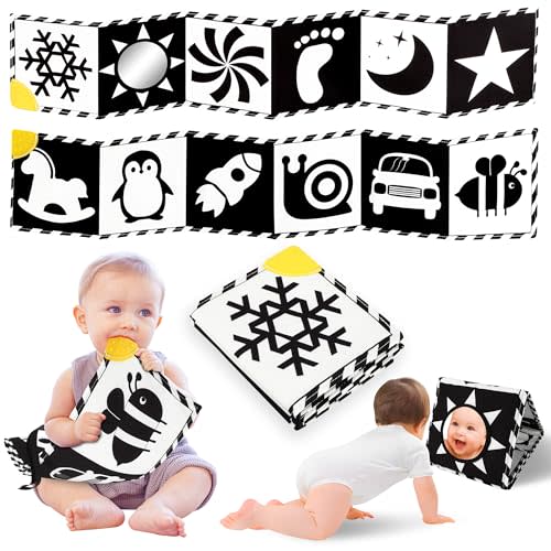 High Contrast Baby Toys, Black and White Newborn Toys for Brain Development, Soft Baby Books, Infant Sensory Toys 0-6-12 Months, Tummy Time Toys, Visual Stimulation Montessori Toy Gift