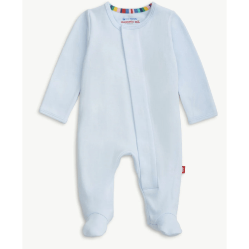 soft baby blue organic cotton magnetic footie – Magnetic Me