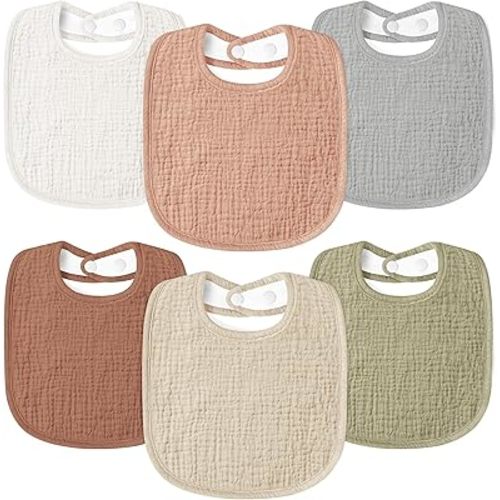 Muslin Baby Drool Bibs 6Pack Soft Square Adjustable Baby Bandana Bibs for Unisex Girls & Boys