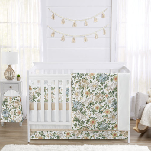 Sweet Jojo Designs Vintage Floral Blue and Yellow Sweet Jojo Designs 6 Piece Crib Bedding + BreathableBaby Breathable Mesh Liner Pad | Wayfair