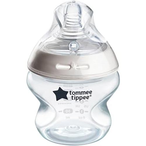 Tommee Tippee Closer to Nature Baby Bottle, Breast-Like Nipple with Anti-Colic Valve, 5oz, 1 Count, Includes Newborn Pacifier