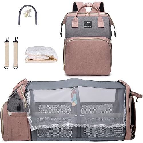 Diaper Bag with Changing Station,Diaper Bag Backpack,Girl Boy Diaper Bag,Large Capacity,900d Excellent Oxford(Ungrade Pink Grey)