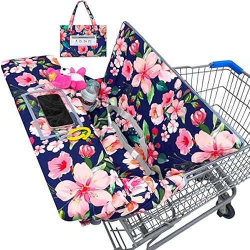 Basumee Shopping Cart Cover for Baby High Chair Covers for Restaurant Seat Grocery Cart Cover for Babies Girl Boy Cart Covers with Storage Pouch Baby Shopping Cart Cover, Pink Black