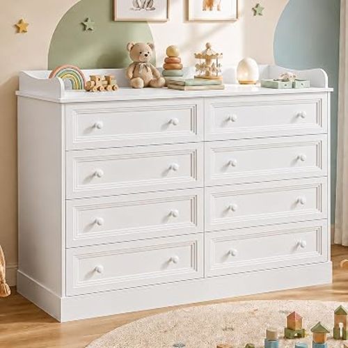 Vabches Kids Dresser Cabinet with 8 Drawers, White Dresser for Bedroom