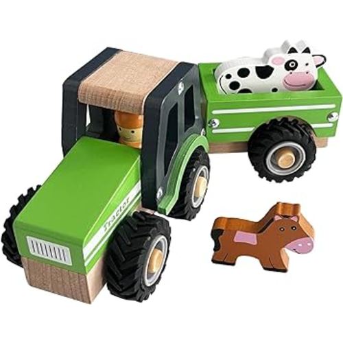 WoodenEdu Wooden Tractor Toys for Toddlers 1-3, Baby Vehicle Toys Hand Push Car Toys for 1 2 3 Year Old Boys Girls (Green)