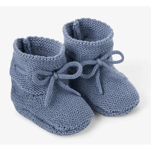 Slate Blue Garter Knit Baby Booties – Elegant Baby