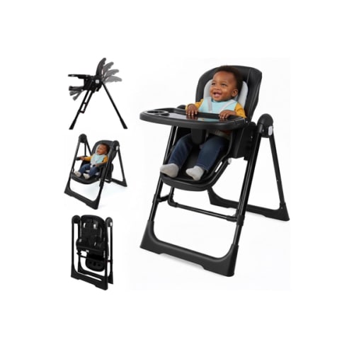 High Chairs for Babies and Toddlers Foldable High Chair Adjustable with Reclining Seat & Leg Rest, 3-in-1 Convertible Baby Swings with Tool-Free Assembly (Black)