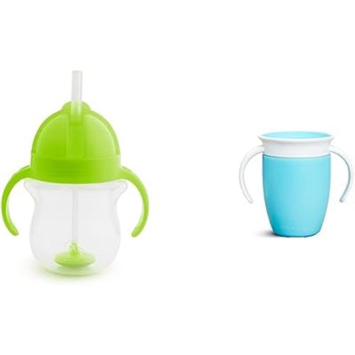 Munchkin 1 Pack 7oz Click Lock Weighted Flexi Straw Cup/Green & 7oz Miracle 360 Trainer Cup - Blue