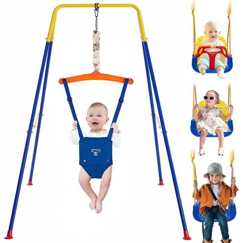 G TALECO GEAR 3 in 1 Toddler Swing Sets for Indoor/Outdoor, Play Stand with Infant Seat, Blue