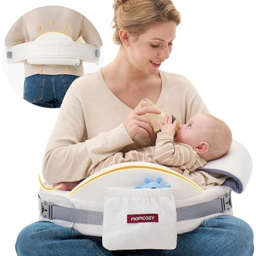 Momcozy CozyPro Nursing Pillow - All Around Lumbar & Arm Support - Safety Guard, Firm & Springy Memory Foam-Stable, Ergonomic Support, Easier Breastfeeding, Wider Cushion, Adjustable, Removable Cover